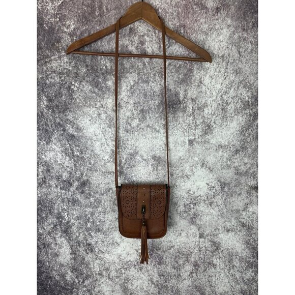 Boho Faux Leather Purse Women S Brown laser cut Crossbody Shoulder Bag Tassel - Picture 2 of 12